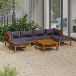 7-tlg. Garten-Lounge-Set mit Auflage Massivholz Akazie - Gartenmöbel-Sets - Grau - The Living Store