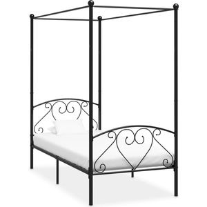 The Living Store Hemelbedframe - Metaal - Zwart - 209 x 97.5 x 198 cm (L x B x H) - Geschikte matras- 90 x 200 cm - Inclusief lattenbodem