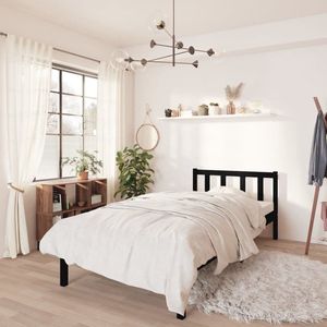 The Living Store Bedframe massief grenenhout zwart 75x190 cm - Modern Bed Frame - Houten Bedframe - Grenenhout Bedframe - Zwart Bedframe - Enkel Bed
