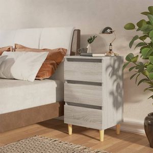 The Living Store Bedkastjes - Scandinavische charme - 3 lades - Grijs Sonoma Eiken - 40 x 35 x 69 cm