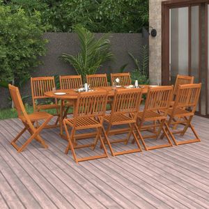 The Living Store 11-delige Tuinset 220x90x75 cm massief acaciahout - Eetkamerstoel - Acacia Houtsoorten - Buitentafels - Tuinset - Tuinbank