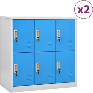 The Living Store Lockerkast - Staal - 90 x 45 x 92.5 cm - 6 lockers - Lichtgrijs en blauw - Locker Kast - Opslagkast - Schoolkas - Office Kast - Metalen Kast