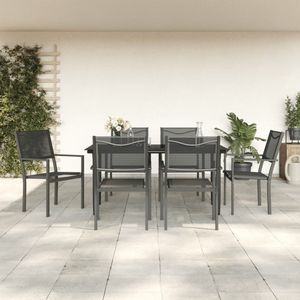 The Living Store Tuinset - Elegant Outdoor - Tafel en 6 stoelen - 160x80x74cm - Zwart - Stabiel frame - Duurzaam materiaal - Stevig tafelblad - Comfortabele zitervaring