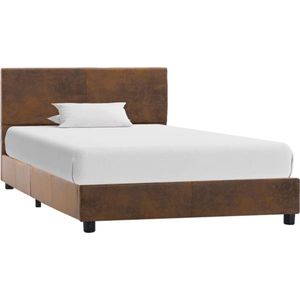 The Living Store Bedframe - Bruin - 210 x 94 x 65 cm - Kunstsuède bekleding