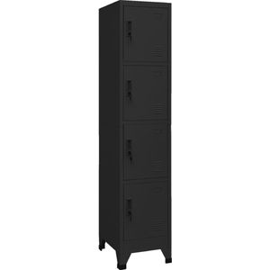 The Living Store Lockerkast - Zwart - Staal - 38x45x180 cm - Afsluitbare deuren