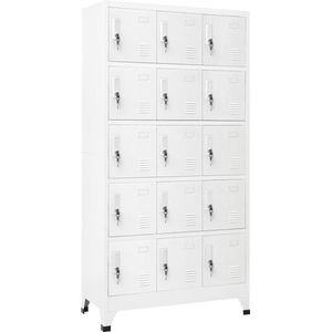 The Living Store Lockerkast 90x40x180cm - Lichtgrijs - Staal - 15 Deuren - Ventilatieopeningen - Labelhouders