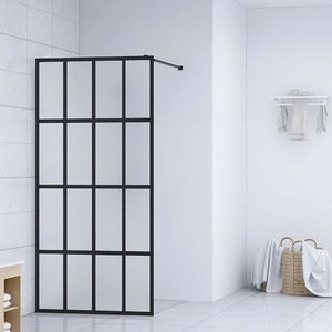 The Living Store Inloopdouchewand 100x195 cm mat gehard glas - Inloopdouche - Douchewand - Glazen Douchedeur - Zwarte Douche - Modern Douche