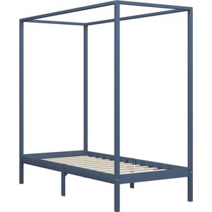 The Living Store Hemelbedframe - Massief grenenhout - 204 x 94 x 200 cm - Grijs