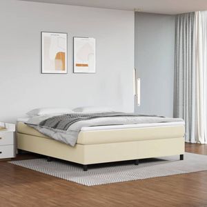 The Living Store Bedframe kunstleer crèmekleurig 160x200 cm - Boxspring Frame - Kunstleder Bed - Creme Bed - Tweepersoons Bed - Stapelbare Bedbodems