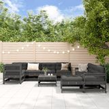 The Living Store Loungeset - Grenenhout - 3x middenbank - 5x tuinstoel - 2x voetenbank/salontafel - 10x zitkussen - 8x rugkussen