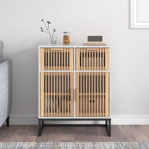 The Living Store Dressoir 60x30x75 cm bewerkt hout wit - Dressoir - Commode - Opbergkast - Wit Dressoir - Vintage Dressoir