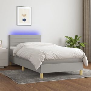 The Living Store Bed - Pocketvering - LED verlichting - 80x200 cm - Lichtgrijs