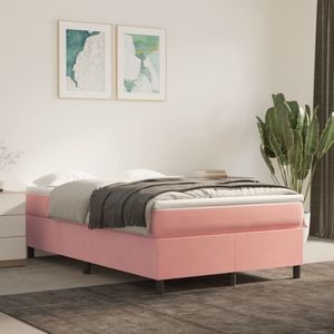 The Living Store Boxspringbed - Roze - 203 x 120 x 35 cm - Fluweel - Pocketvering - Middelharde ondersteuning - Huidvriendelijk - Multiplex lattenbodem - Met montagehandleiding