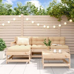 The Living Store Loungeset Tuin - Massief grenenhout - 62x62x70.5 - Beige kussens