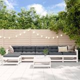 The Living Store Loungeset Grenenhout - Wit - 3x middenbank - 2x tuinstoel - 2x voetenbank/salontafel