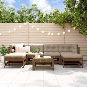 The Living Store 7-tlg. Garten-Lounge-Set mit Kissen Honigbraun Massivholz - Gartenmöbel - Loungesessel - Holz Möbel - Esszimmergarnituren
