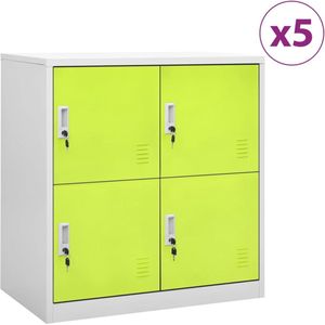 The Living Store Lockerkasten 5 st 90x45x92,5 cm staal lichtgrijs en groen - Lockerkast - Opbergkast - Staalkast - Schoolkas - Kantooropslag