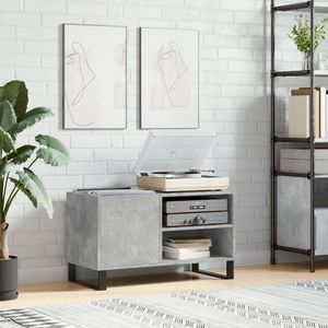 The Living Store Platenkast - 85 x 38 x 48 cm - Betongrijs - Bewerkt hout en ijzer