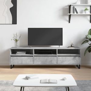 The Living Store TV-meubel Betongrijs 150x30x44.5 cm - Opbergruimte - Stabiel tafelblad - IJzeren poten