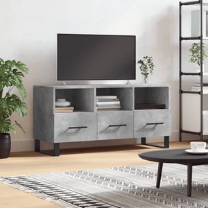 The Living Store Tv-meubel Betongrijs 102x36x50 cm - Stevig Bewerkt hout en IJzer