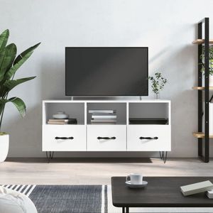 The Living Store Televisiekast Trendy - Hoogglans wit - 102 x 36 x 50 cm - 3 vakken en 3 lades - Bewerkt hout en ijzer