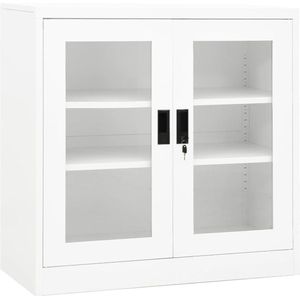 The Living Store Archiefkast - Staal - Gehard glas - 90 x 40 x 90 cm - Wit