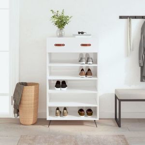 The Living Store Schoenenkast - Hoogglans Wit - 60 x 35 x 105 cm - Duurzaam materiaal