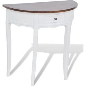The Living Store Wandtafel met lade halfrond bruin - Wandtafel - Consoletafel - Houten Tafel - Witte Tafel - Brown Table Top