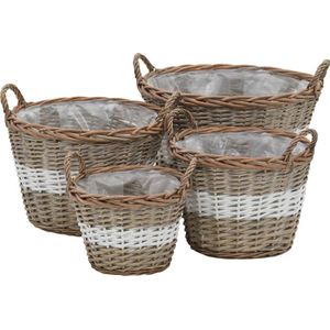 The Living Store Verhoogde Plantenbak - Wicker - 4 maten - Bruin/Wit