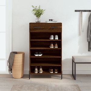 The Living Store Schoenenkast - Elegant - Kasten 1 lade - 5 open vakken - 60 x 35 x 105 cm - Bruineiken kleur