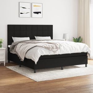 The Living Store Boxspringbed - Comfort - Bed - 203 x 160 x 118/128 cm - Zwart stof - multiplex en bewerkt hout - Incl - matras en topmatras