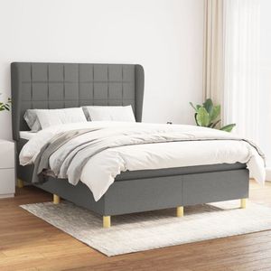 The Living Store Luxe Boxspringbed - Donkergrijs - 203x147x118/128 cm - Pocketvering matras - Middelharde ondersteuning - Huidvriendelijk topmatras