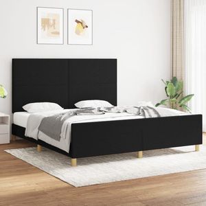 The Living Store Bedframe met hoofdeinde stof zwart 180x200 cm - Bed