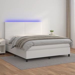 Jinlefu - The Living Store Boxspringbett mit Matratze & led Weiß 180x200 cm Kunstleder - Boxspringbett - Doppelbett - Bettenrahmen - Lederbettwäsche