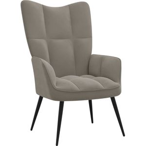 The Living Store Relaxstoel fluweel lichtgrijs - Relaxstoel - Fauteuil - Lounge Chair - Fluweel - Grijs