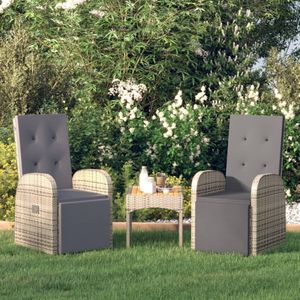 The Living Store Verstelbare Stoelen - Tuinmeubelen - 57 x 69 x 106 cm - Grijs PE-rattan en gepoedercoat staal - Incl -