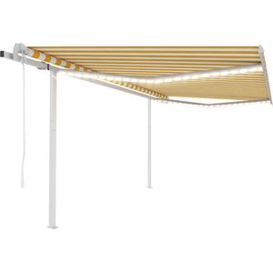 The Living Store Automatische Markise mit led & Windsensor 4,5x3,5 m Gelb Weiß - Outdoor-Markise - Gartensonnensegel - Terrassenüberdachung