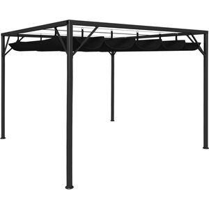 The Living Store Tuinprieel met uittrekbaar dak 3x3 m antraciet - Tuinpaviljoen - Tuinkamer - Buitendak - Parasol - Zonwering
