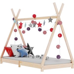 The Living Store Kruisframe Bedframe - Tipi Tent Design - Massief Grenenhout - 80 x 160 cm