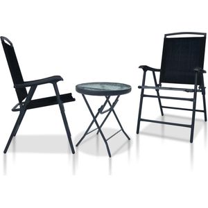 The Living Store Bistroset - 3-delige tuinmeubelset - Zwart - Textileen - staal en glas - 62x59x93cm (stoel) - 40x46cm