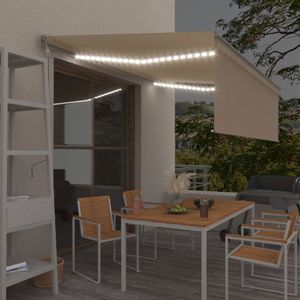 The Living Store Uitschuifbare Luifel - 4.5 x 3 m - UV-bestendig - Waterbestendig - Inclusief LED-verlichting - Crème - Antraciet - Gepoedercoat aluminium