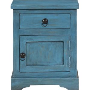 The Living Store Nachtkastje Mangohout 40x30x50 cm - Blauw - Massief - Vintage stijl