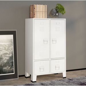 The Living Store Opbergkast - Staal - 67 x 35 x 107 cm - 2 Deuren - 2 Verstelbare Schappen - 2 Lades