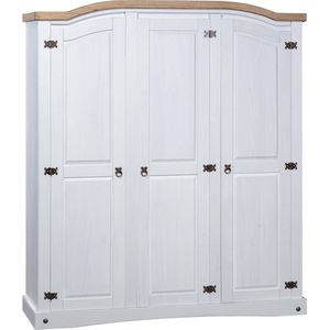 vidaXL Corona Stijl - Kledingkast - Kledingkast met 3 deuren Mexicaans grenenhout Corona-stijl wit - Grenenhout - Vintage Kast - Slaapkamer Meubilair