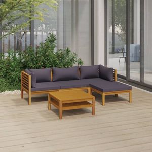 The Living Store Loungeset - Acaciahout - Donkergrijs - 65x65x35cm