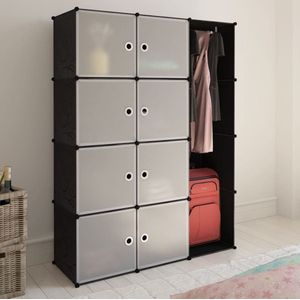 vidaXL Opslagkast - Modulaire Kast - Kast met 9 vakken modulair 109x36,5x143 cm zwart en wit - Zwarte Kast - Witte Kast - Plastic Kast
