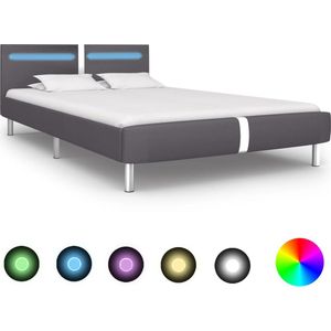 The Living Store Bedframe LED-strip - grijs - 211 x 145 x 70 cm - geschikt voor matras 140 x 200 cm - met afstandsbediening
