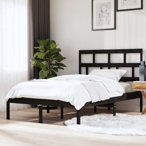 The Living Store Massivholzbett Schwarz 150x200 cm - Holzbett - Doppelbett - Massivholzbette - Kiefernholzbett - Schwarzes Bett