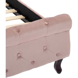 The Living Store Bedframe fluweel roze 90x200 cm - Klassieke Bedframe - Roze Bed - Fluweel Bed - Tweepersoon Bed - Houten Bed