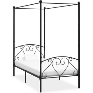 The Living Store Hemelbedframe metaal zwart 120x200 cm - Hemelbed Frame - Metalen Bedframe - Tweepersoonsbed - Hoofdbord - Bedstede